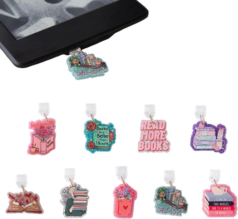 THSOGO 9PCS Dust Plug Charms for E - Reader/Kindle, Cute Book Sunflower Dust Plugs Compatible with Type C Charging Port, Gift for Book Sunflower Lovers Readers Women Teachers Students - Image 1